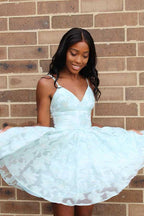 Straps A-line Lace Short Prom Dress Pink Homecoming Dress