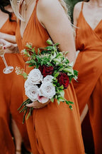 Straps A-Line V-Neck Orange Chiffon Bridesmaid Dress with Split