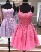 Träger Spitzen-Applikation Homecoming-Kleid Kurzes Ballkleid