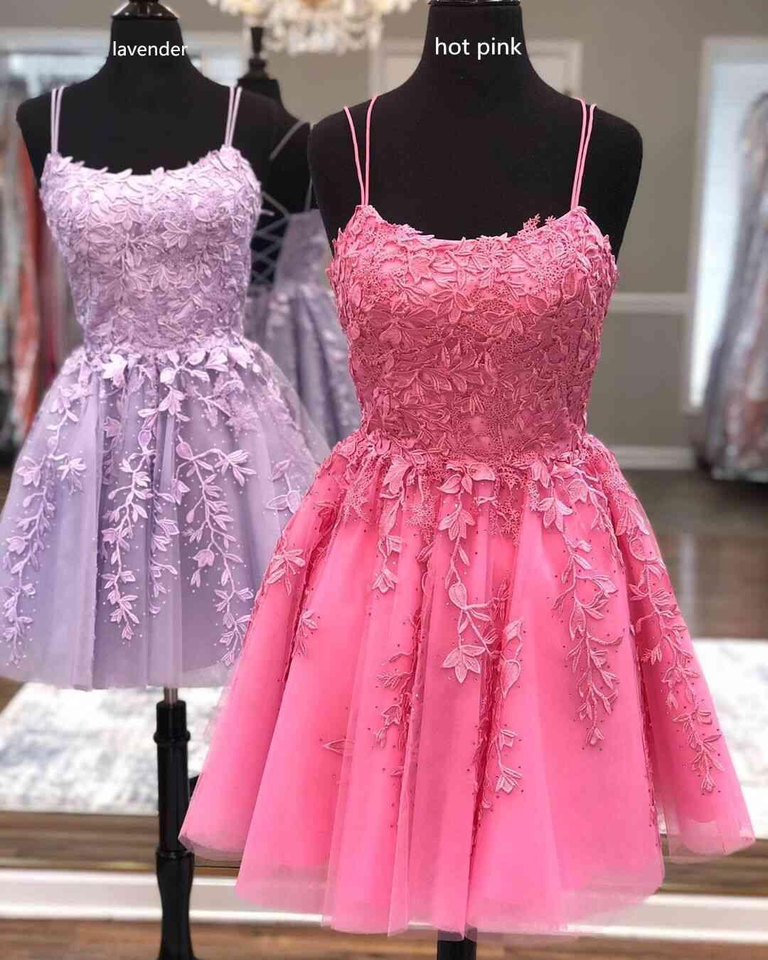 Träger Spitzen-Applikation Homecoming-Kleid Kurzes Ballkleid