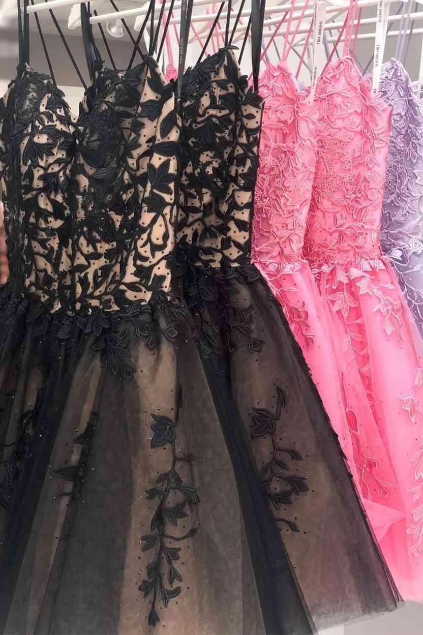Träger Spitzen-Applikation Homecoming-Kleid Kurzes Ballkleid