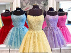 Träger Spitzen-Applikation Homecoming-Kleid Kurzes Ballkleid