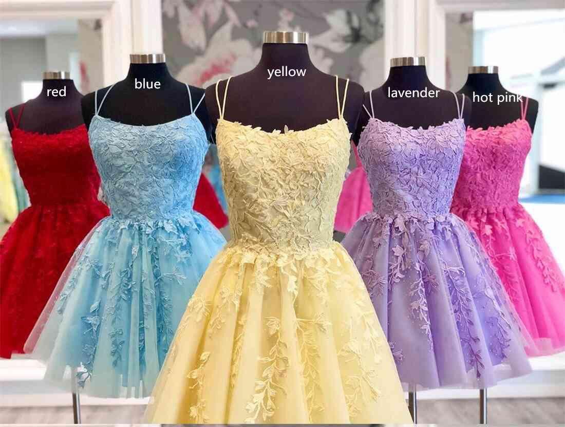 Träger Spitzen-Applikation Homecoming-Kleid Kurzes Ballkleid