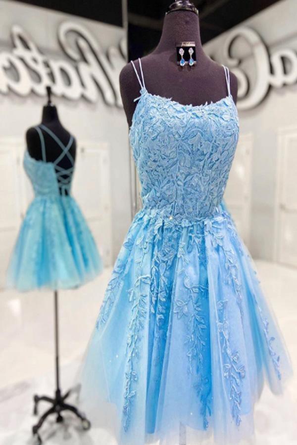 Träger Spitzen-Applikation Homecoming-Kleid Kurzes Ballkleid