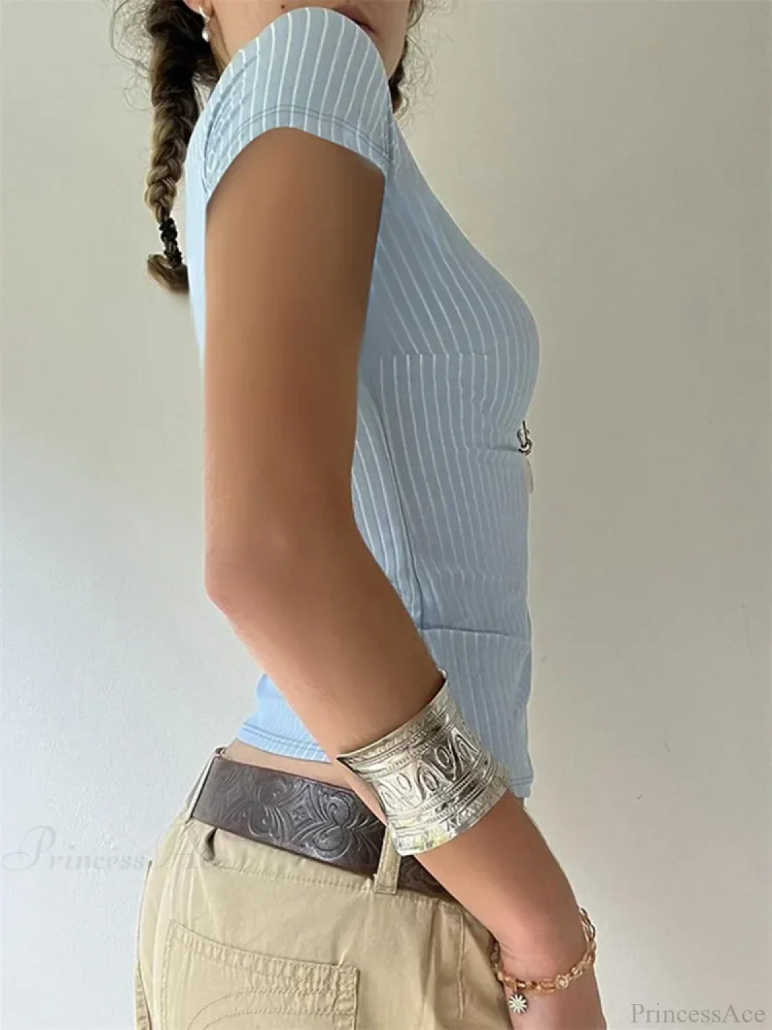 Striped Button-Up Slim Fit Blouse