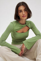 Striped Color Block Crew Neck Loose Long Sleeve Tee