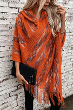 Striped Hooded Knit Tassel Relaxed Coat