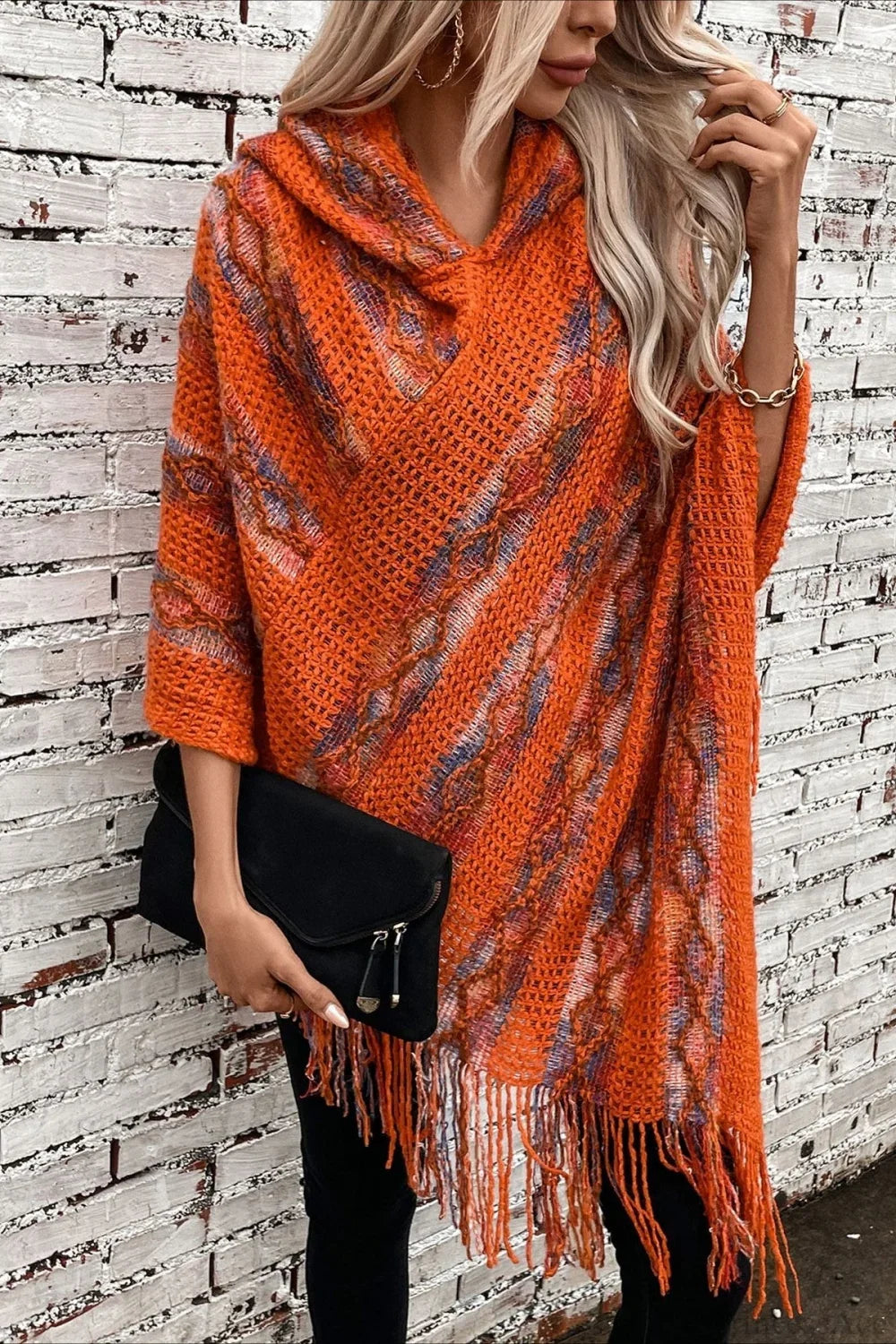 Striped Hooded Knit Tassel Relaxed Coat