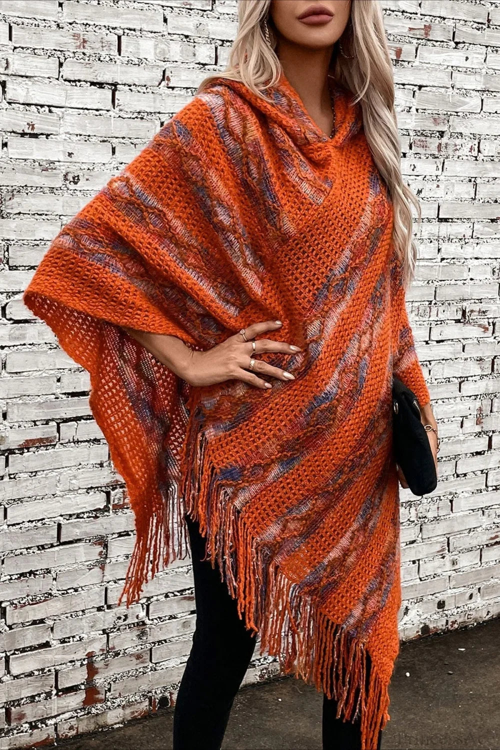 Striped Hooded Knit Tassel Relaxed Coat