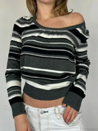 Striped Loose O-Neck Long Sleeve Knitted Pullover Sweater