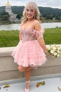 A-Linien-Schulterfreies Homecoming-Kleid mit Perlenstickerei