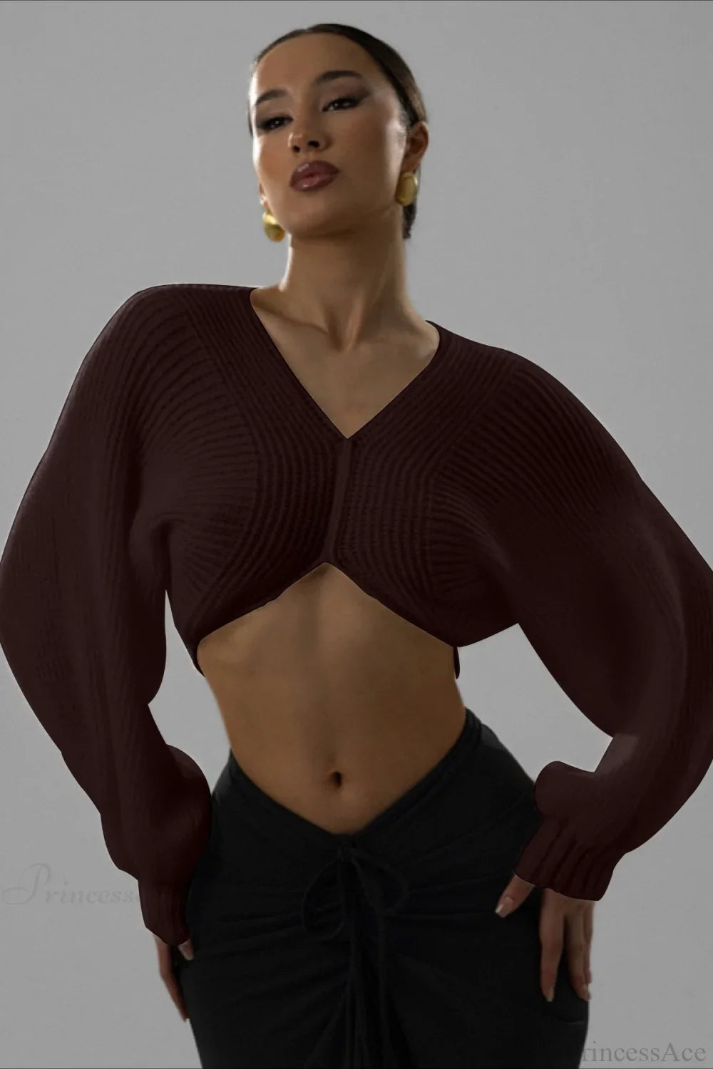 Stylish Sexy V-neck Cropped Sweater