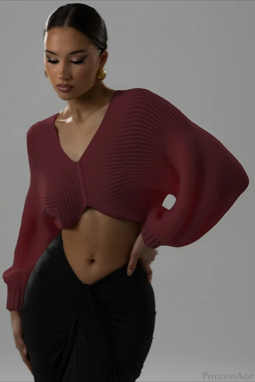 Stylish Sexy V-neck Cropped Sweater