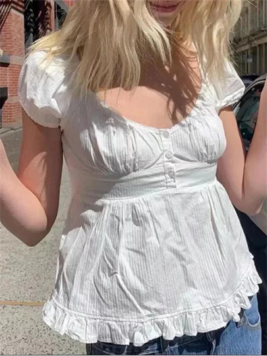 Summer Puff Short Sleeve Square Neck Blouse