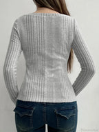 Sweet Solid Split Square Collar Long Sleeve Knit Top