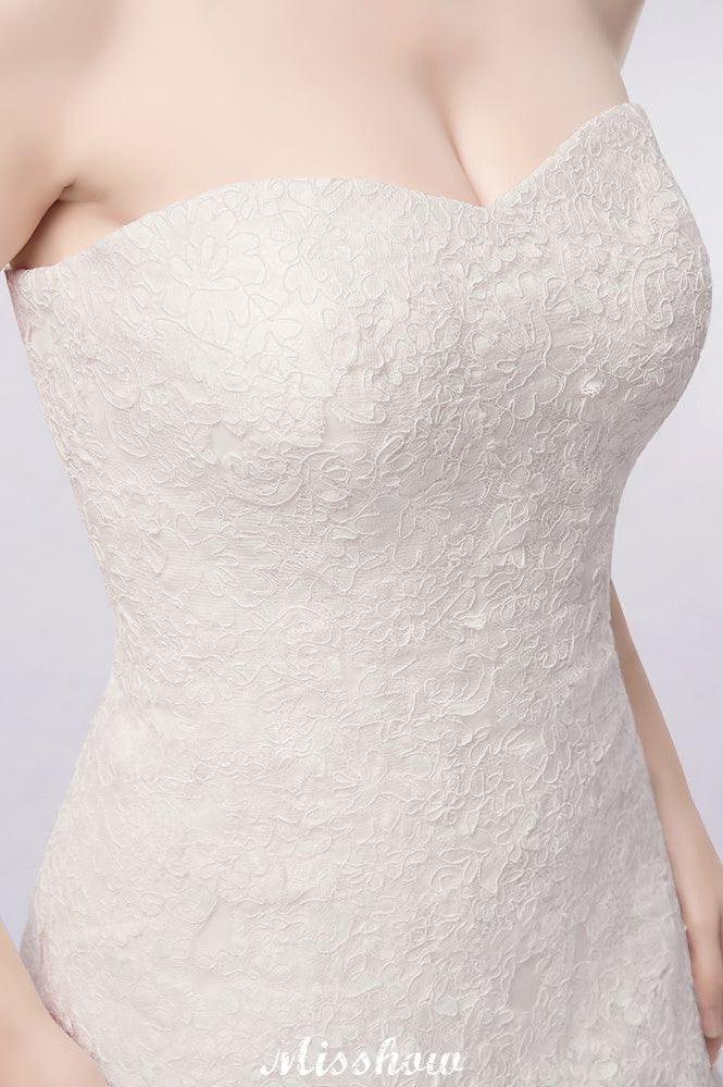 Brautkleider mit Herzausschnitt, trägerlos, A-Linie, lang, aus Spitze und Tüll