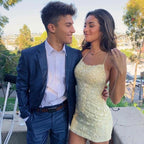 Tie Back  Appliqued Sheath Short Prom Dress Homecoming Dress