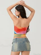 Tie-dyed Wrap Strapless Sleeveless Off-shoulder Tube Top
