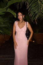 Tie Ruffled Slim Bodycon Maxi Dress