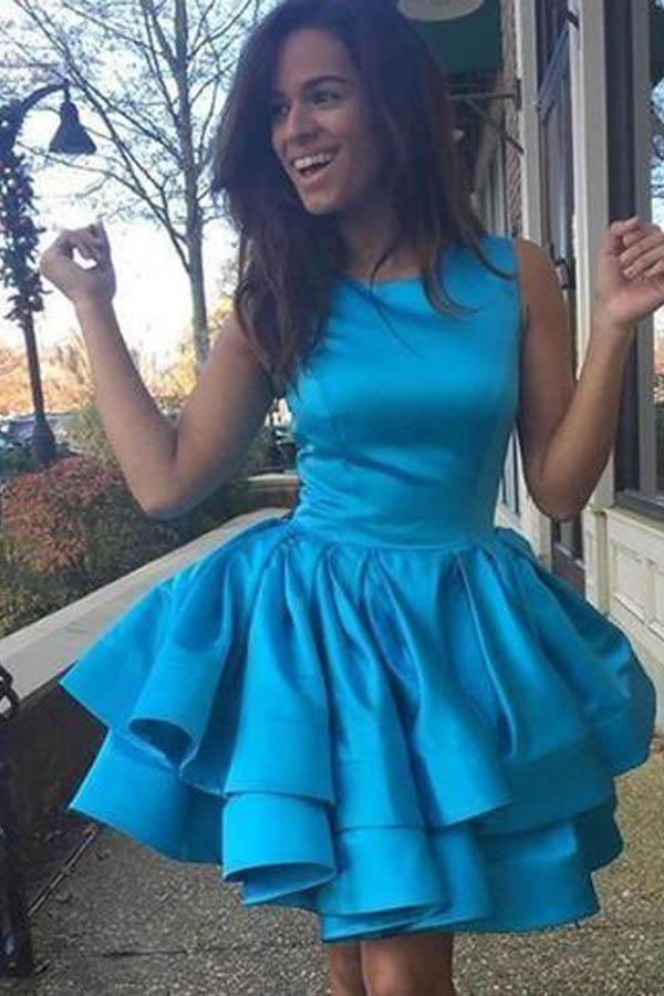 Gestuftes Rock Homecoming-Kleid Kurzes Ballkleid Satin Ballkleid