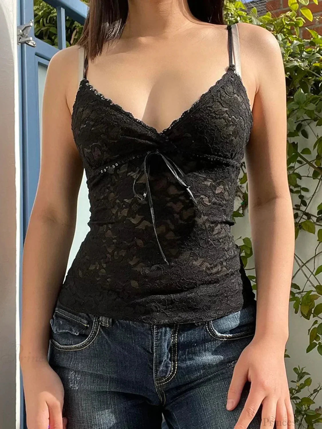 Transparent Lace Camisole V Neck Cropped Top
