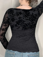 Transparent Lace V-neck Knitted Top
