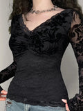Transparent Lace V-neck Knitted Top