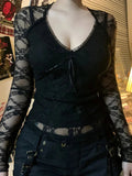Transparent Lace V-neck Knitted Top