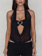 Transparent Mesh Halter Crop Top