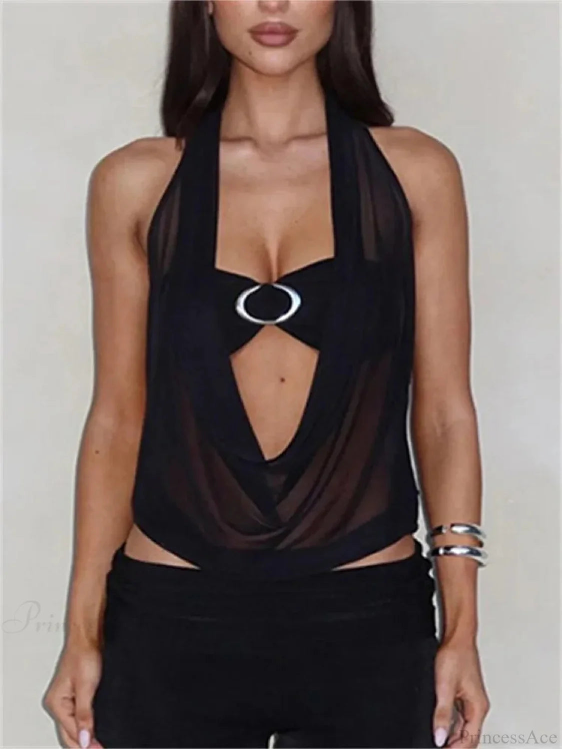 Transparent Mesh Halter Crop Top