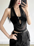 Transparent Mesh Halter Crop Top