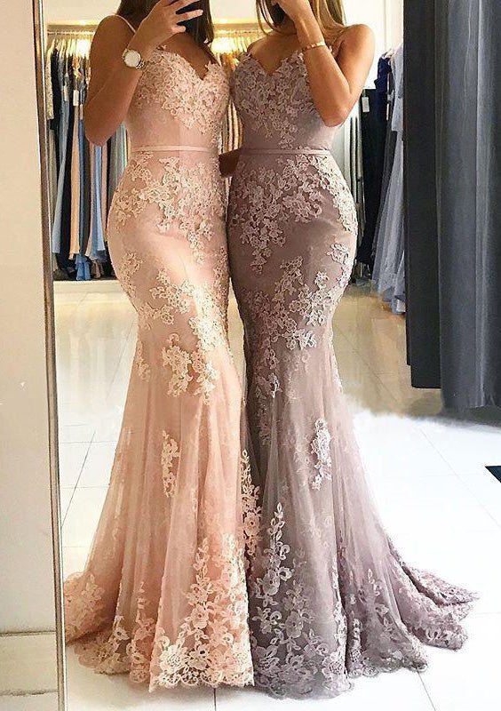 Ärmelloses, bodenlanges Meerjungfrauen-Abendkleid aus Tüll mit Applikationen und Herzausschnitt