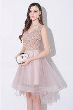 Tulle High Low V-neck Homecoming Prom Dress Sleeveless