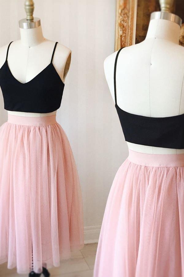 Two Piece Cute Knee Length Tulle Homecoming Dresses For Teens