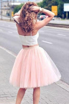 Zweiteiliges Tüll-Spaghettiträger-Trägerloses Homecoming-Kleid