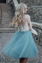 Two Piece Tulle See Through Long Sleeve Lace Homecoming Dress