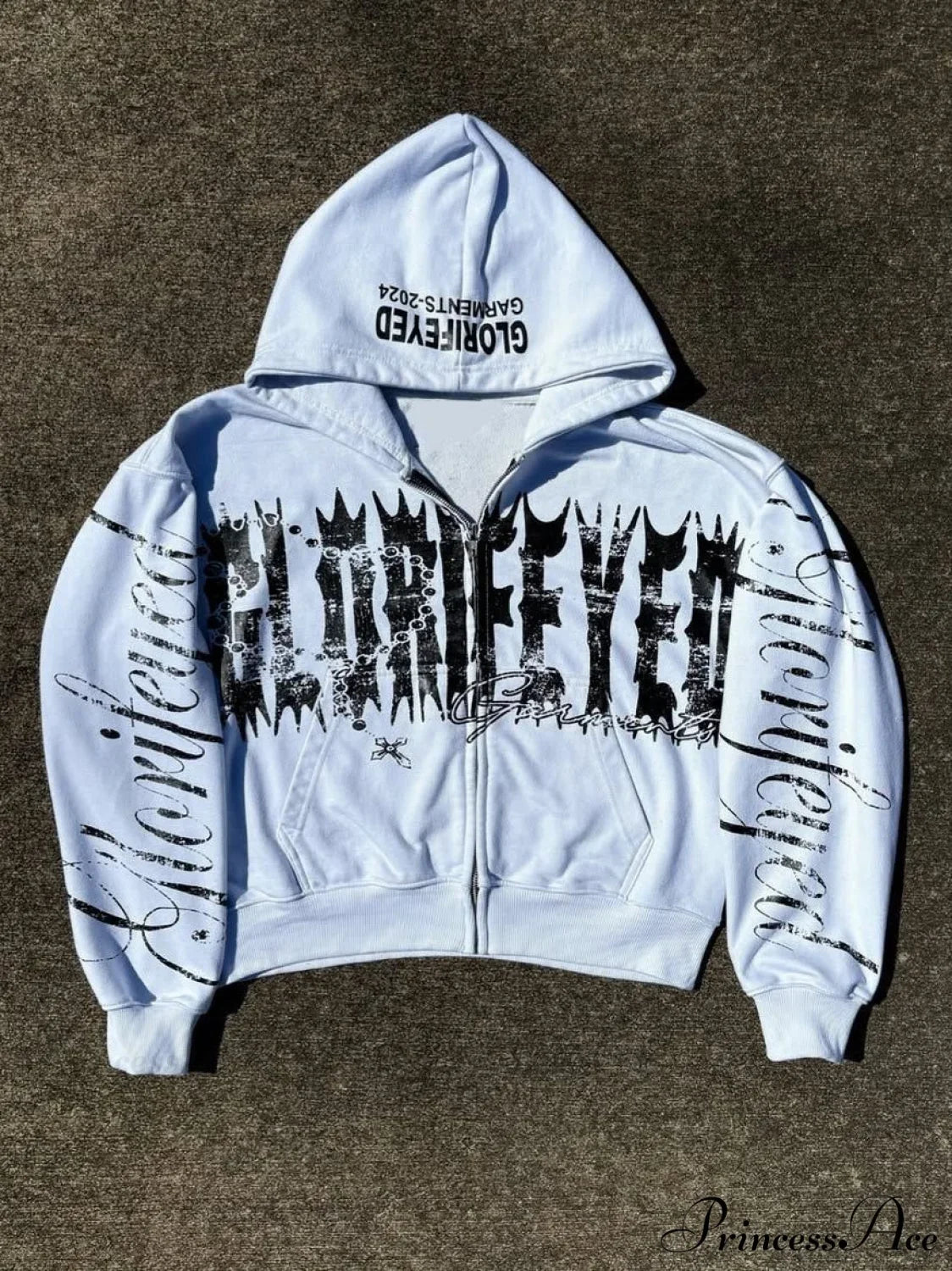 Unique Letter Print Retro Street Zip Hoodie