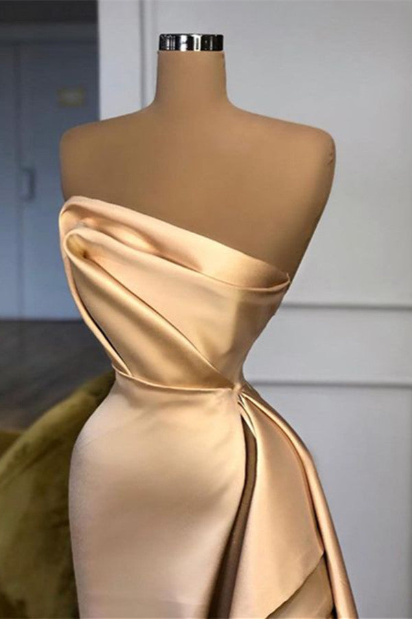 Einzigartiges champagnerfarbenes Ballkleid mit Seitenschlitz, langes Abendkleid