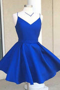 V-Neck Open Back Satin Homecoming Dress with Bowknot