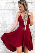 V neck Spaghetti Straps High-Low Short  Homecoming Dresses