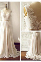 Vestido de novia sin mangas con escote en V, espalda abierta y fajín de encaje