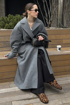 Vintage Elegant Wool Tie Waist Relaxed Overcoat