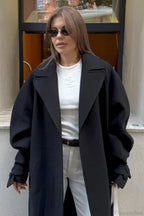 Vintage Elegant Wool Tie Waist Relaxed Overcoat