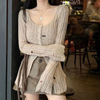 Vintage Knitted Spring Long Sleeve Button Closure Slim Knit Top