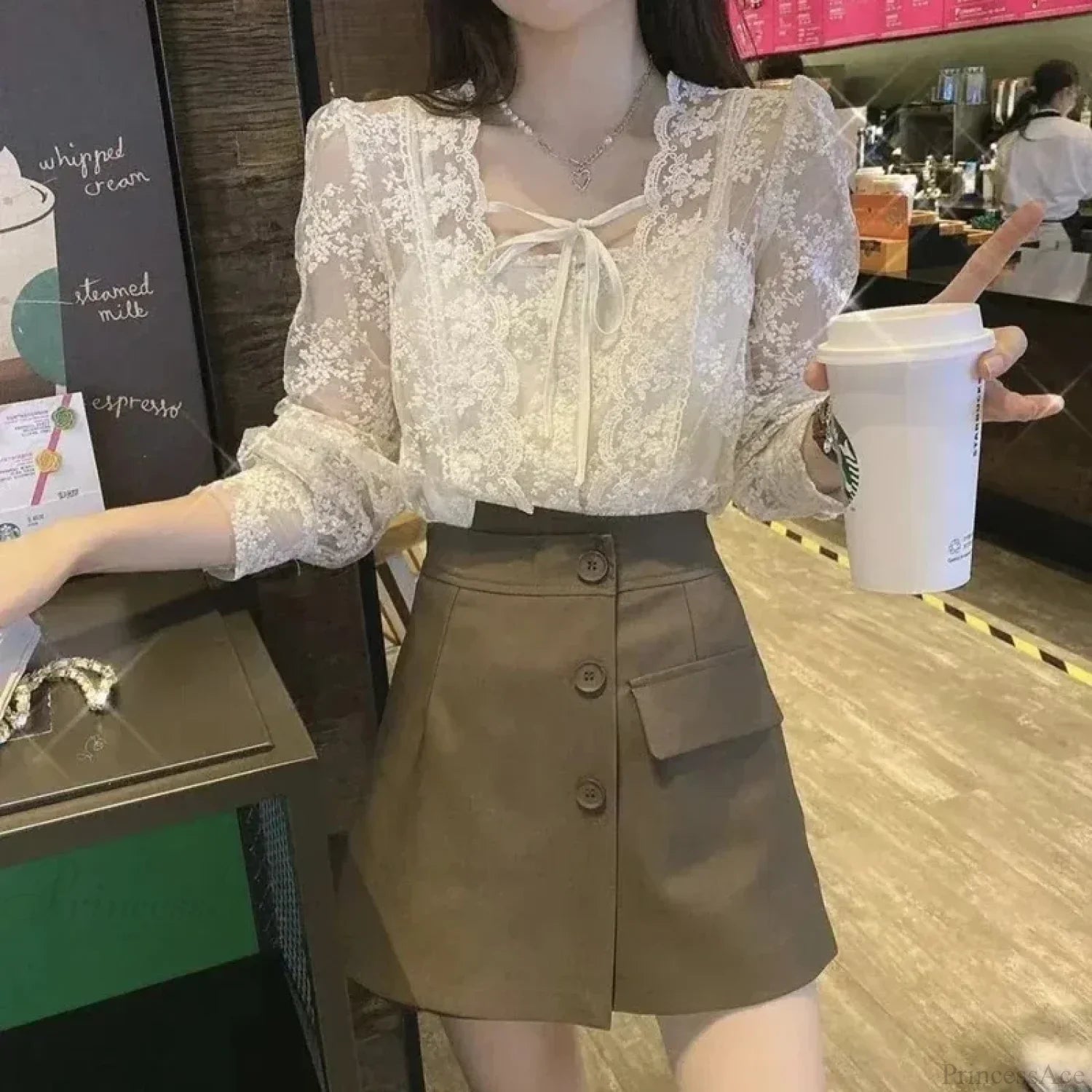 Vintage Lace Puff Long Sleeve Crochet Blouse