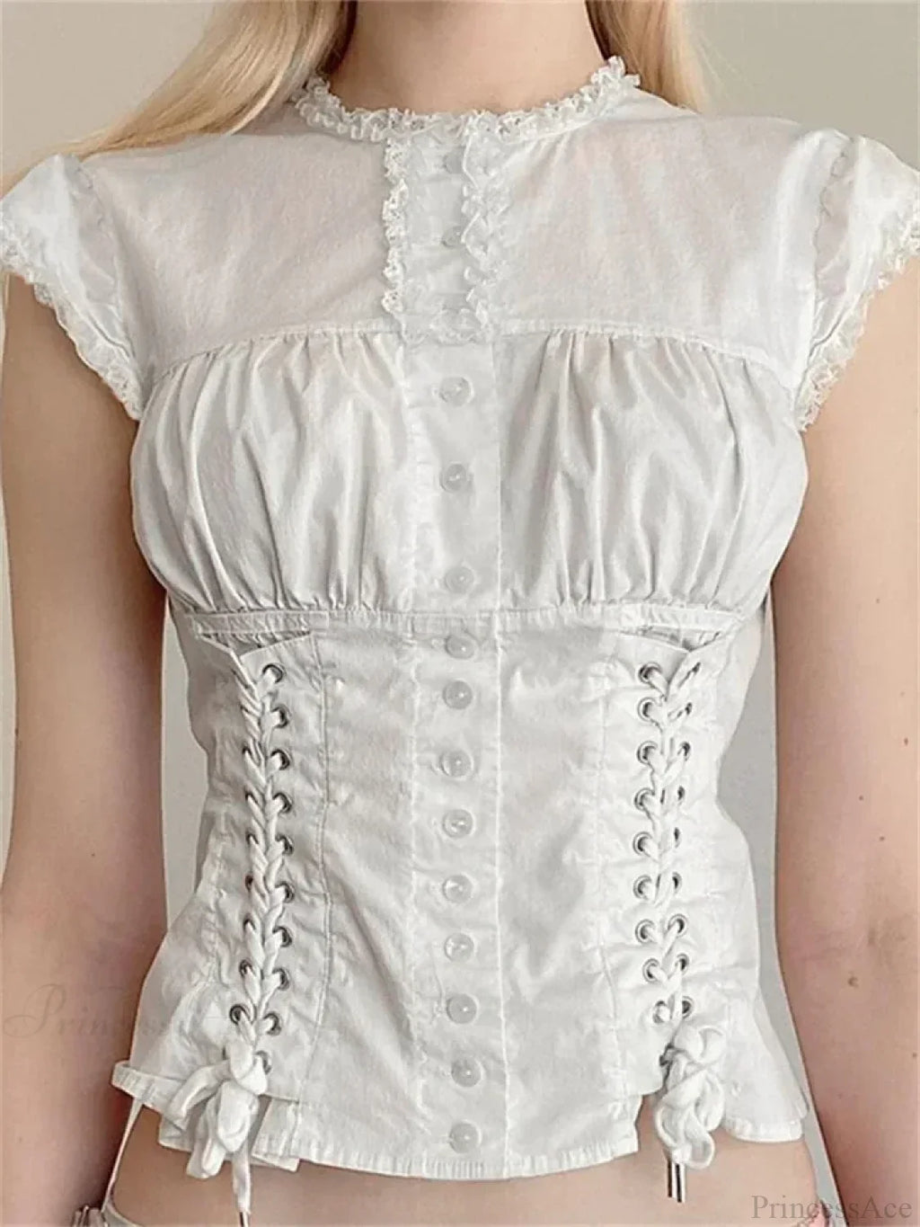 Vintage Lace Trim Cap Sleeve Bandage Blouse