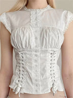 Vintage Lace Trim Cap Sleeve Bandage Blouse