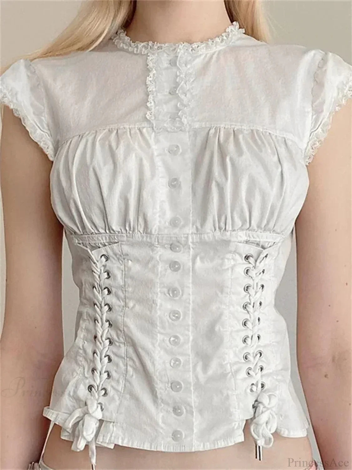 Vintage Lace Trim Cap Sleeve Bandage Blouse