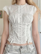 Vintage Lace Trim Cap Sleeve Bandage Blouse