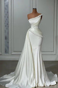 Vestidos de novia vintage largos blancos de un solo hombro sin mangas con cuentas